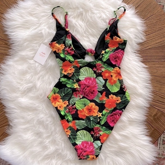 Andie Swim Santorini Knot Keyhole Swimsuit Size XS Tropical Print - Picture 4 of 7